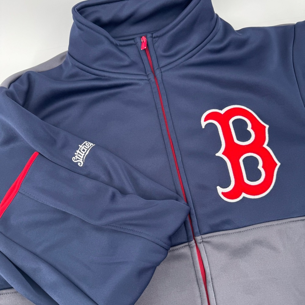 Stitches Boston Red Sox MLB Track Jacket Mens Large Navy Grey Full Zip Mock Neck